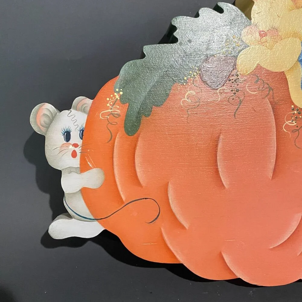 vintage Americana hand painted wooden cookie jar lids/decor Fall Pumpkin cute 9x